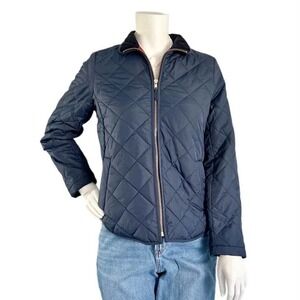 J.Crew Navy Quilted Jacket XS‎ Red Lining Preppy Equestrian Classic lightweight